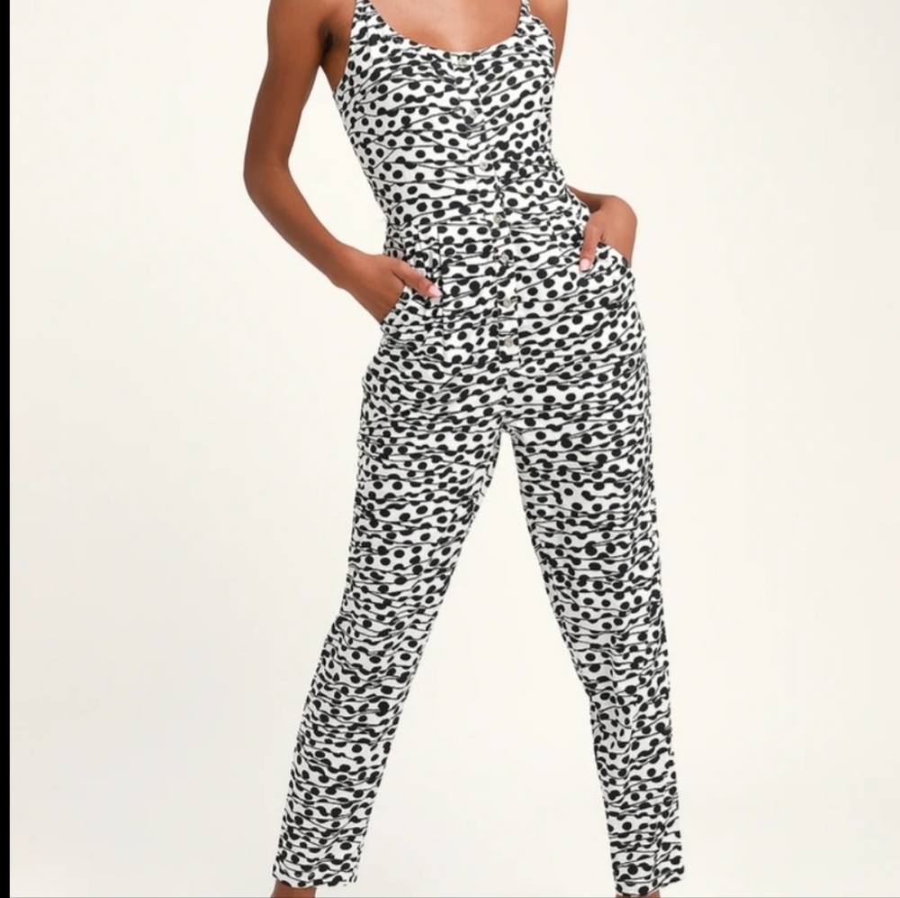 🔥RVCA Tom Gerrard Black/White Polka Dot Sleeveless Button Up ‎ Jumper Women's 8